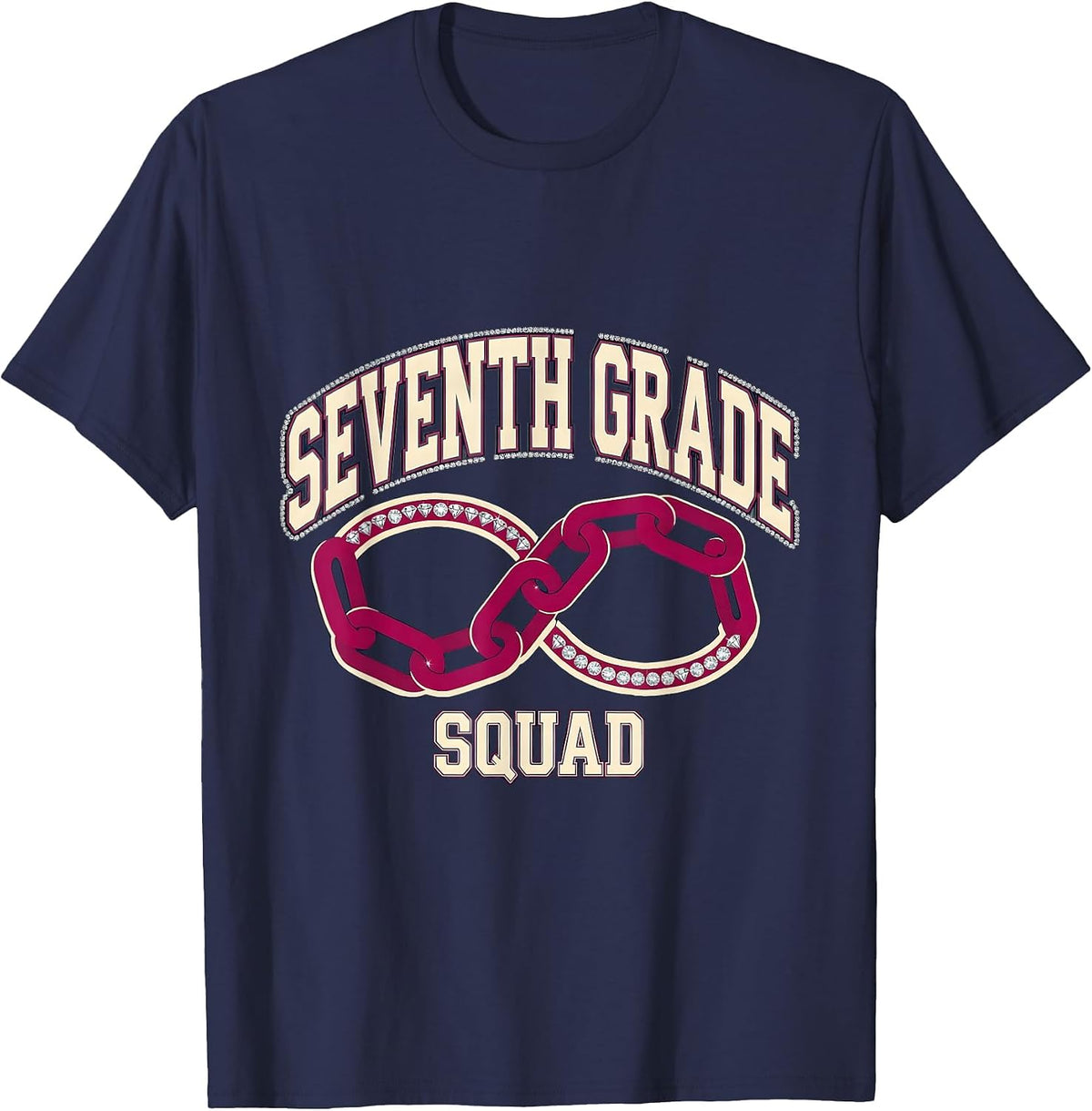 Seventh Grade Squad Sparkle Varsity Teacher Crew First Day T-Shirt - Navy Blue