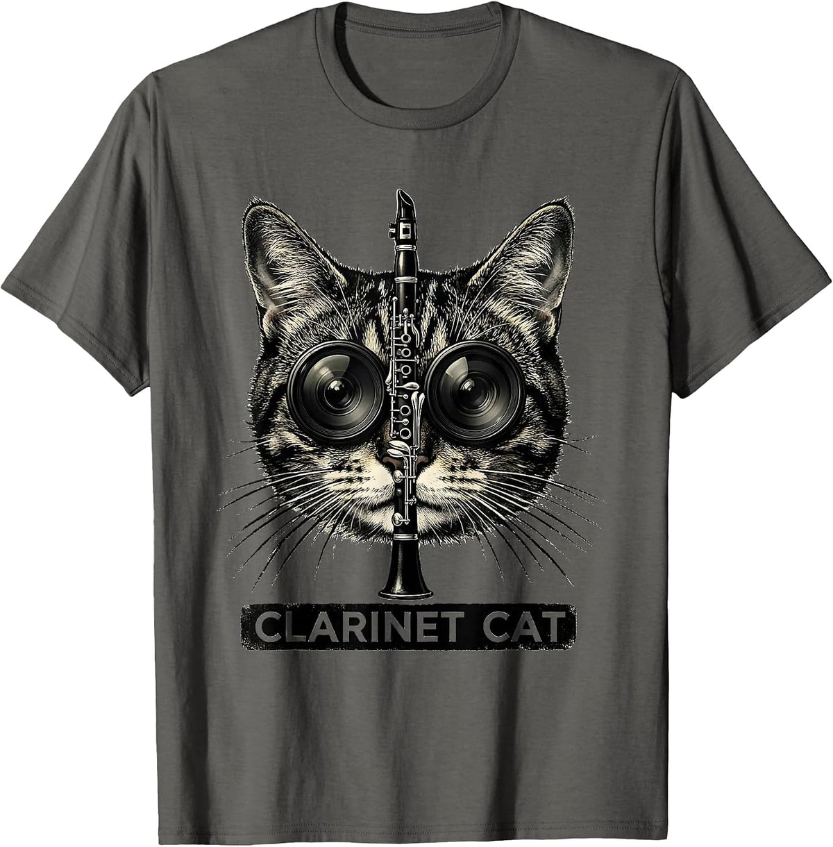 Men's Clarinet Cat Funny Cat Musician Gift for Clarinet Players T-Shirt - Asphalt Grey