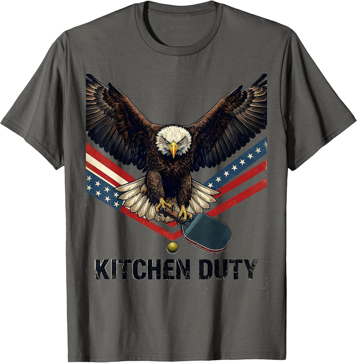 Kitchen Duty Patriotic Pickleball Player Humor T-Shirt - Asphalt Grey