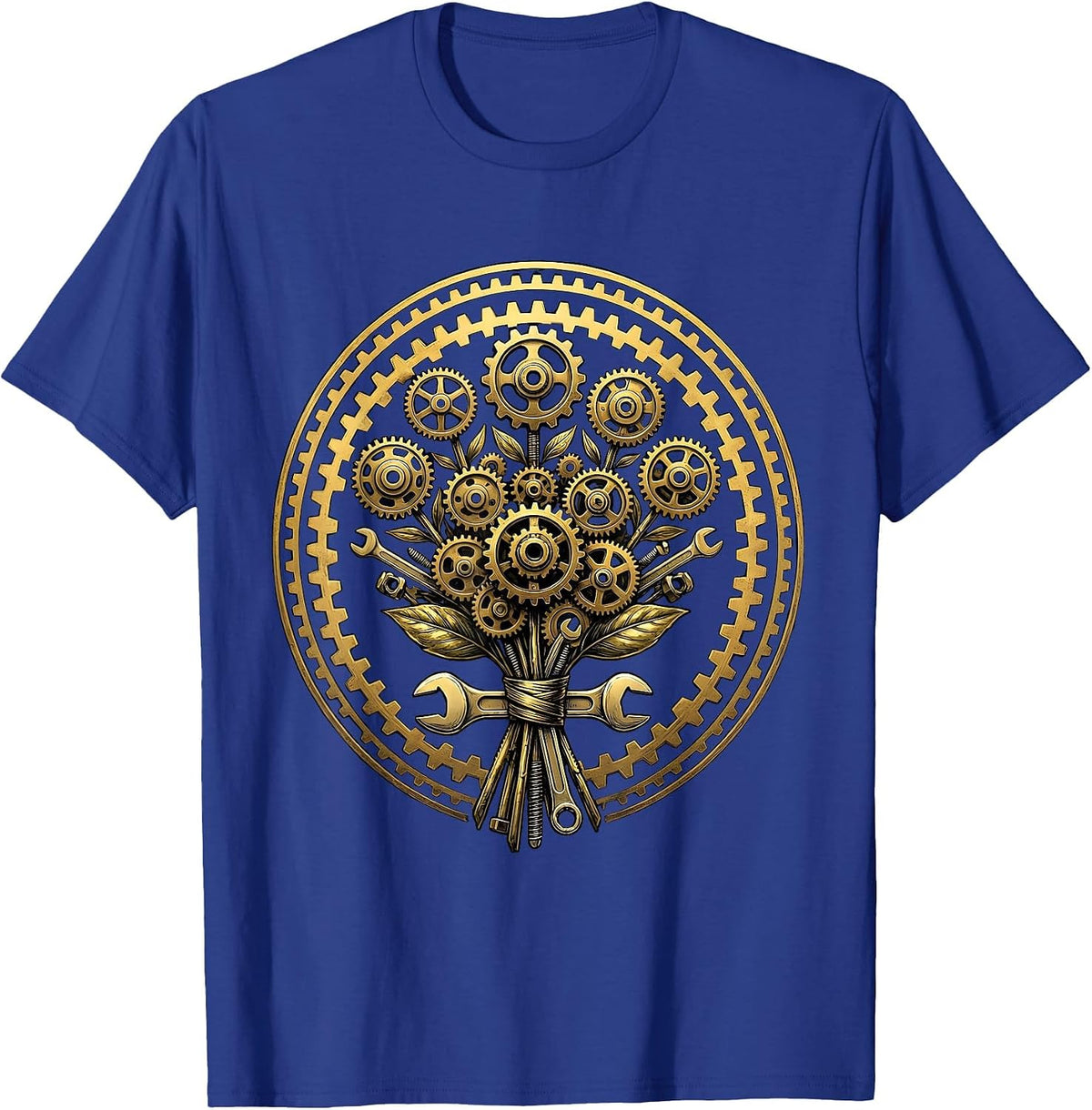 Labor Day Gear and Cog Wheel Bouquet Design T-Shirt - Royal Blue
