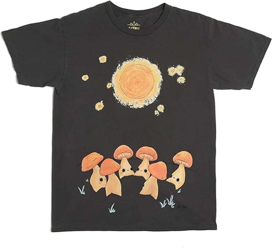 Altru Apparel Men’s Black Mushroom T Shirt | Abi Toads Mushlings Mushroom | Half Sleeve Graphic Tees Crew Neck Shirt for Men