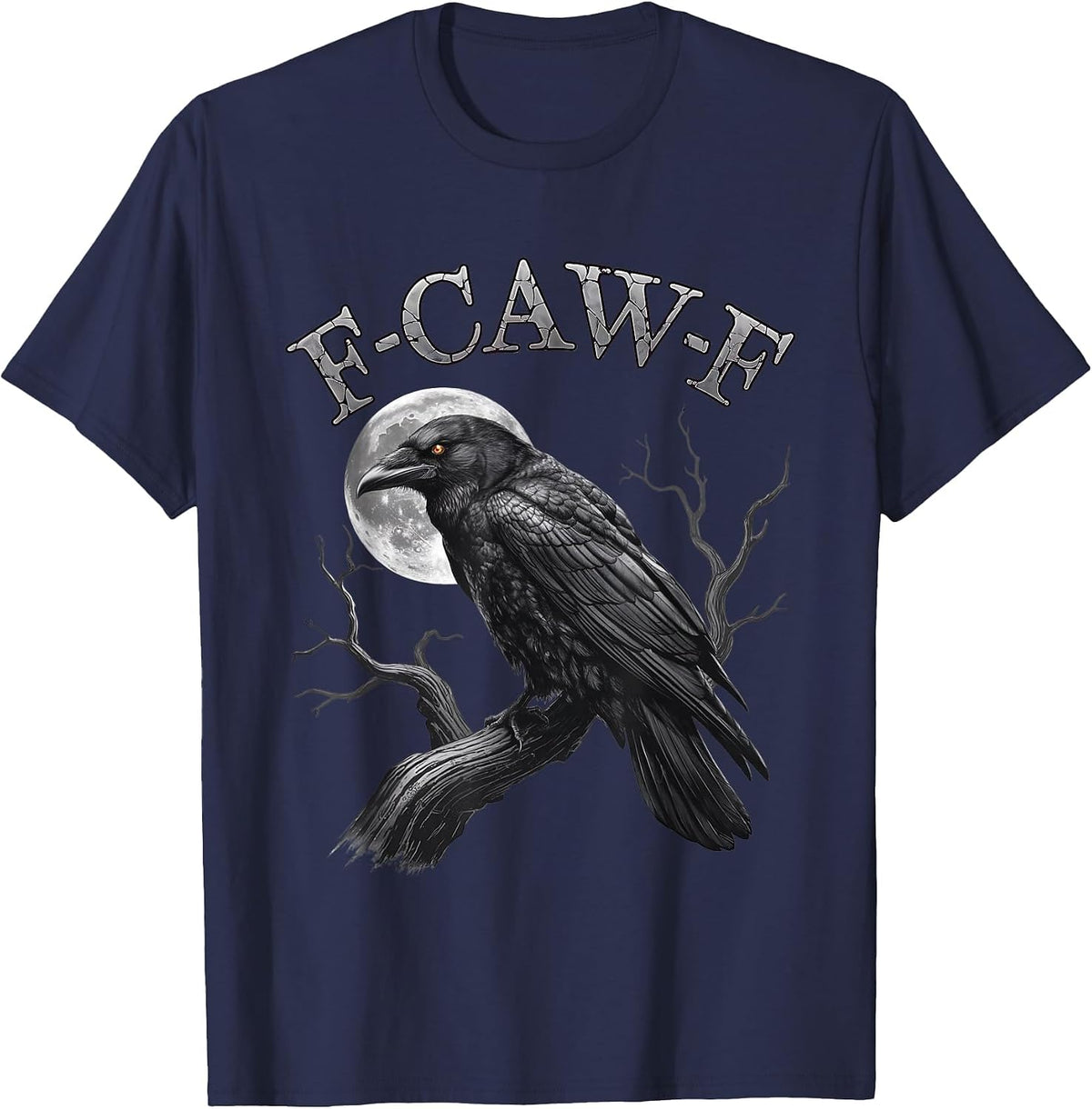 F-Caw-F Black Crow Moon Vintage Retro Halloween Dark Humor Tee T-Shirt - Navy Blue