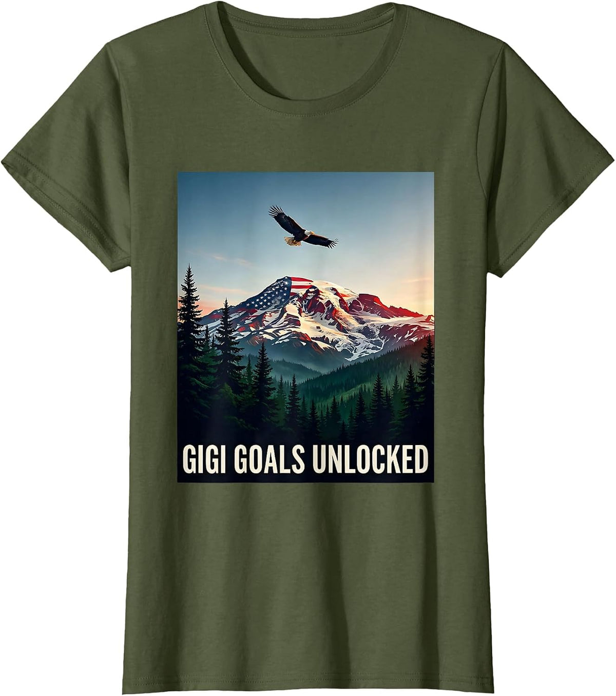 Women's Gigi Goals Unlocked Grandma Design T-Shirt - Olive Green