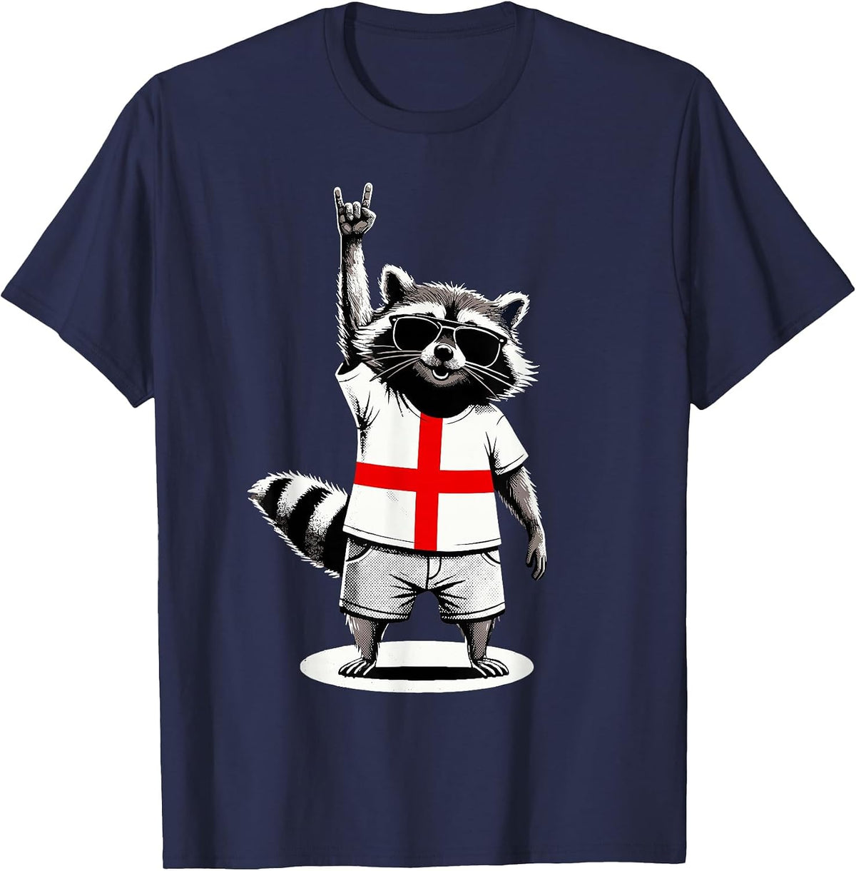 English Flag Raccoon Funny England T-Shirt - Navy Blue