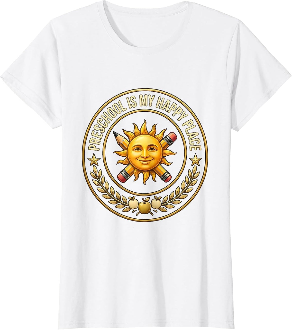 Preschool Is My Happy Place Teacher Design T-Shirt - White
