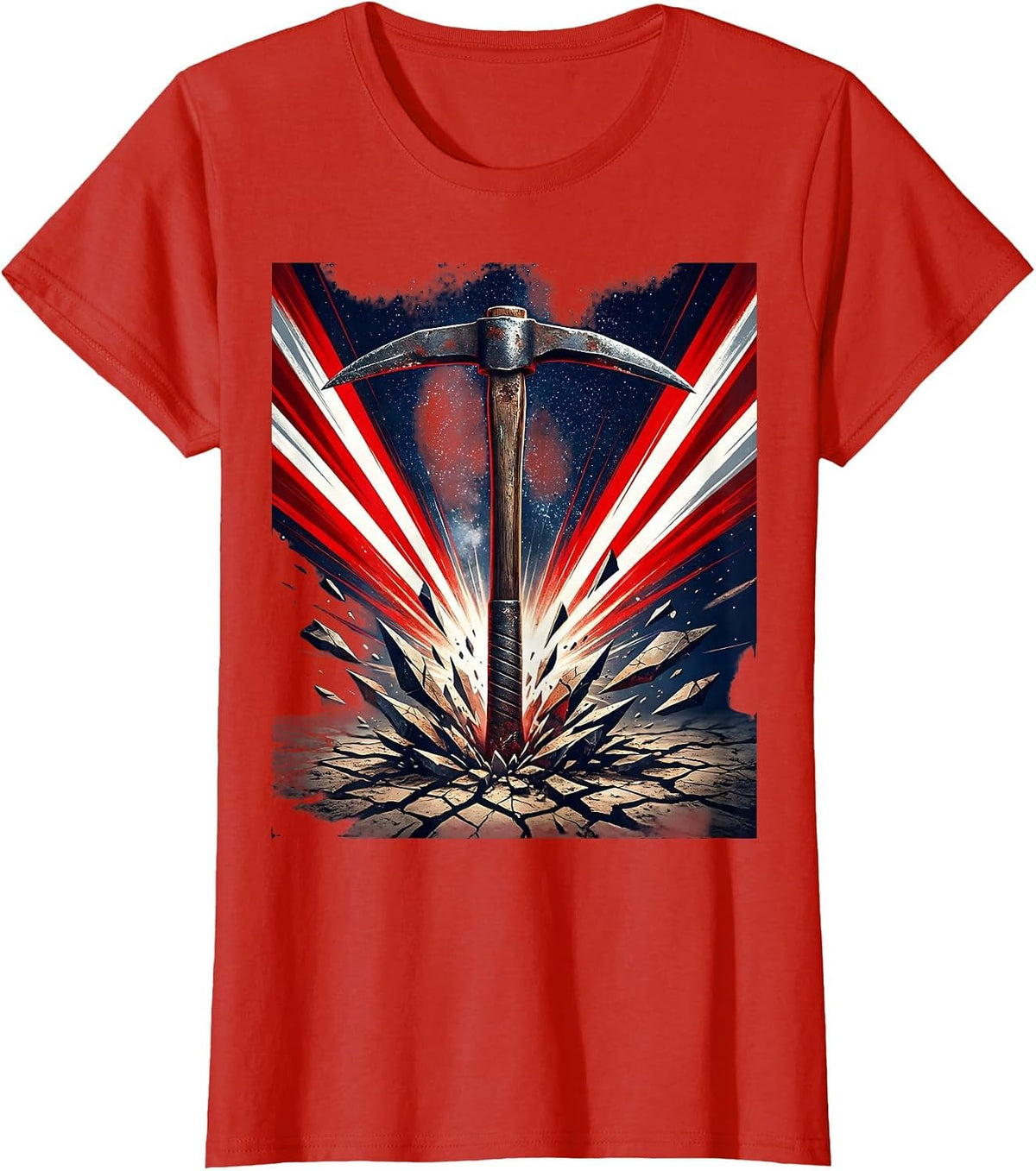 Labor Day Pickaxe Cracked Earth Graphic T-Shirt - Red
