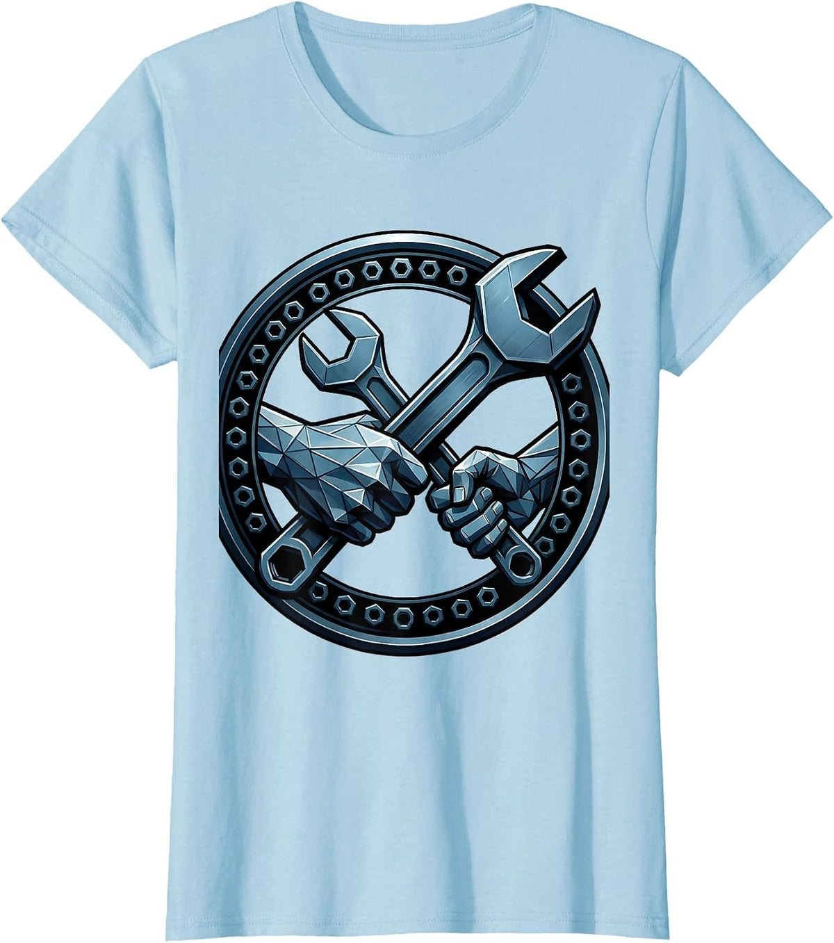 Mechanic Hands Socket Wrench Graphic T-Shirt - Baby Blue
