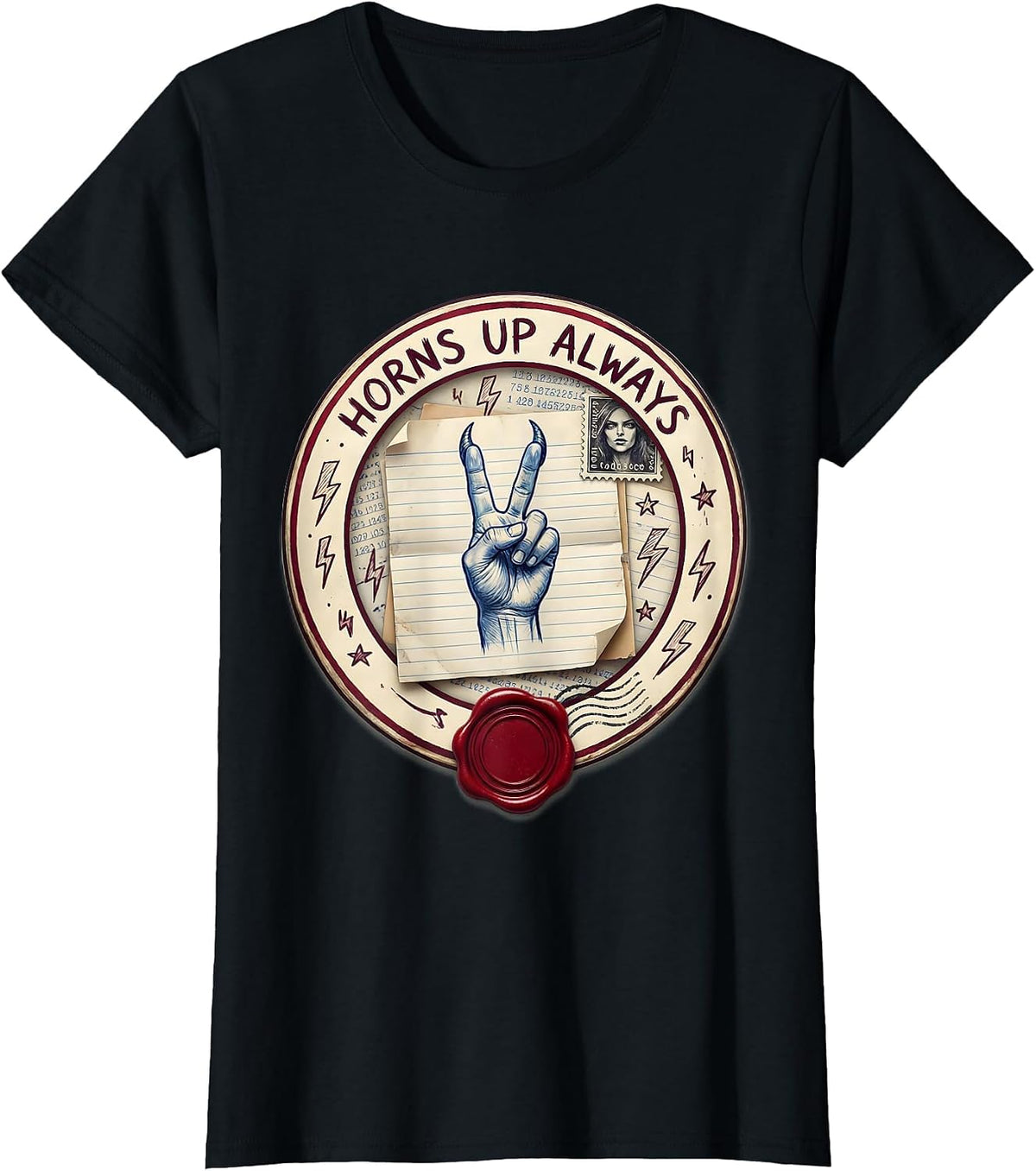 Horns Up Always Heavy Metal Graphic Design T-Shirt - Black