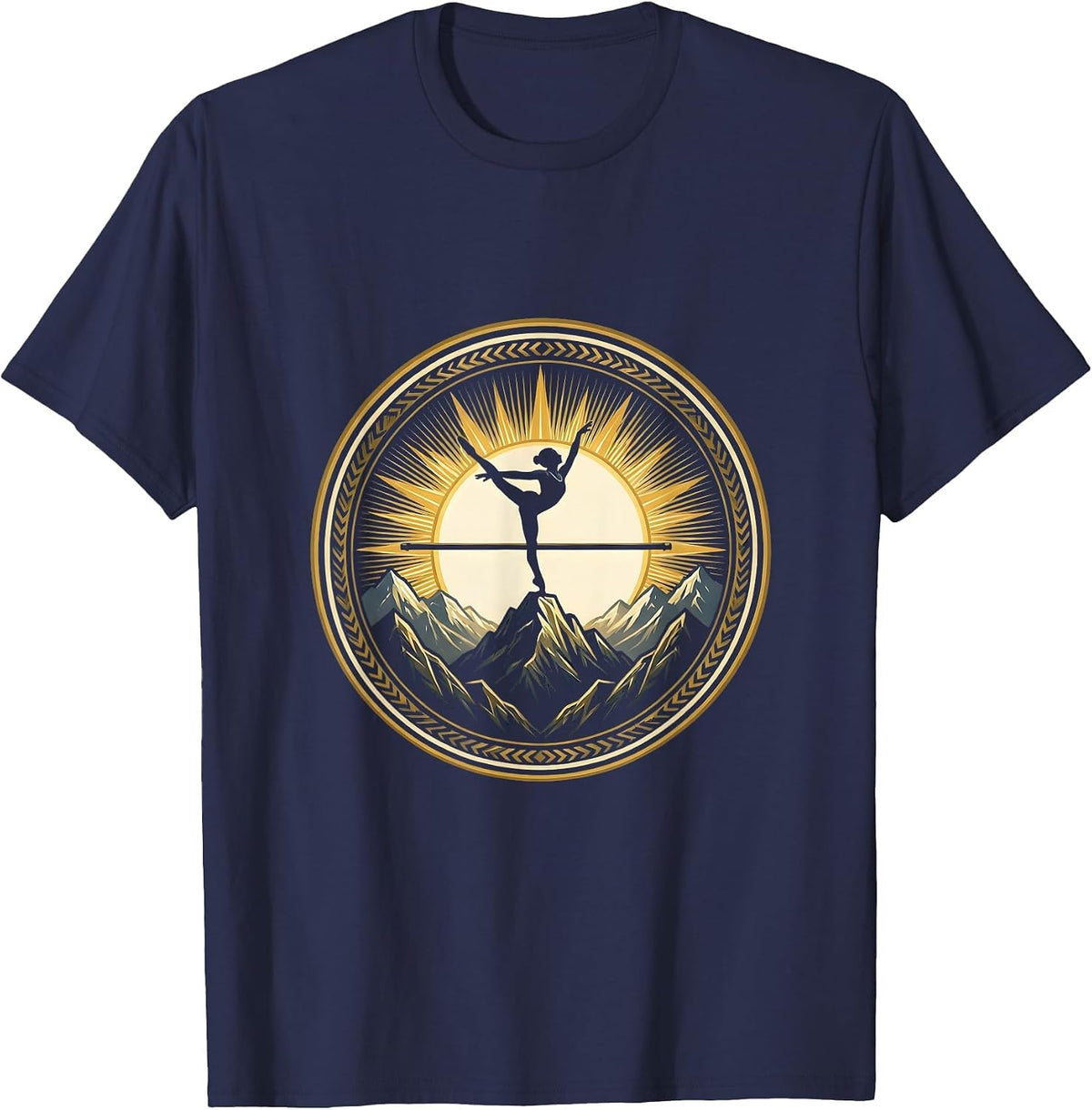 Gymnastics Balance Beam Mountain Summit Design T-Shirt - Navy Blue