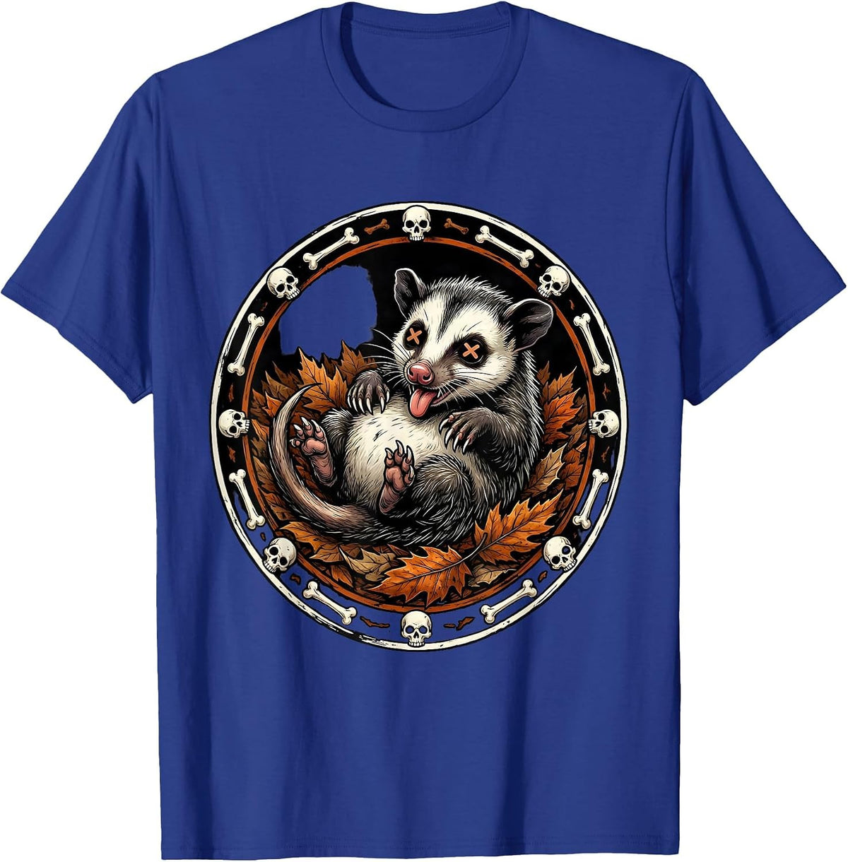 Opossum Playing Dead Among Fallen Leaves T-Shirt - Royal Blue