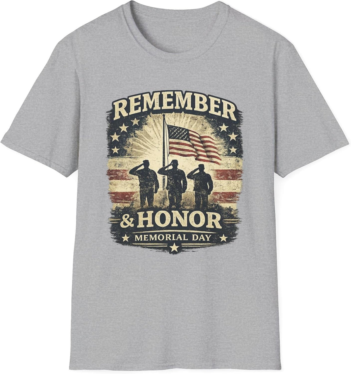 Remember Honor Memorial Day Shirt Patriotic American Flag Veteran Family Tee - Sport Grey