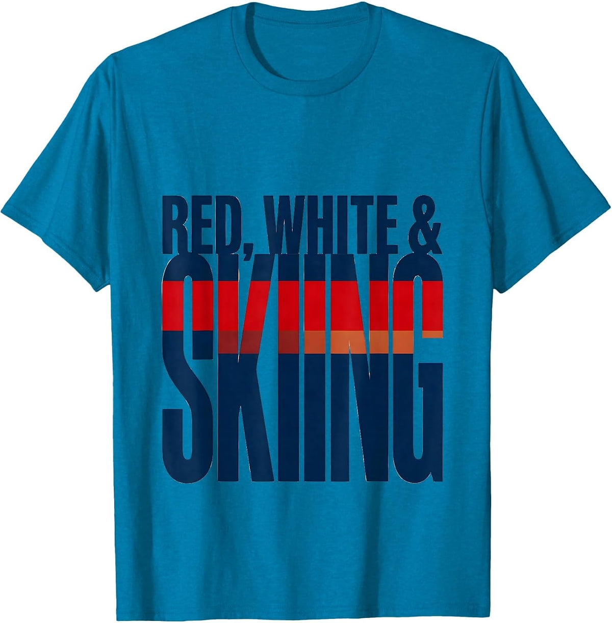 Red White Skiing Patriotic American Flag Sport Fan T-Shirt - Sapphire Blue
