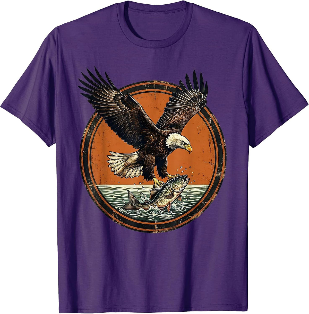 Men's Eagle Diving for Fish Graphic Tee | Fishing Art T-Shirt - Purple