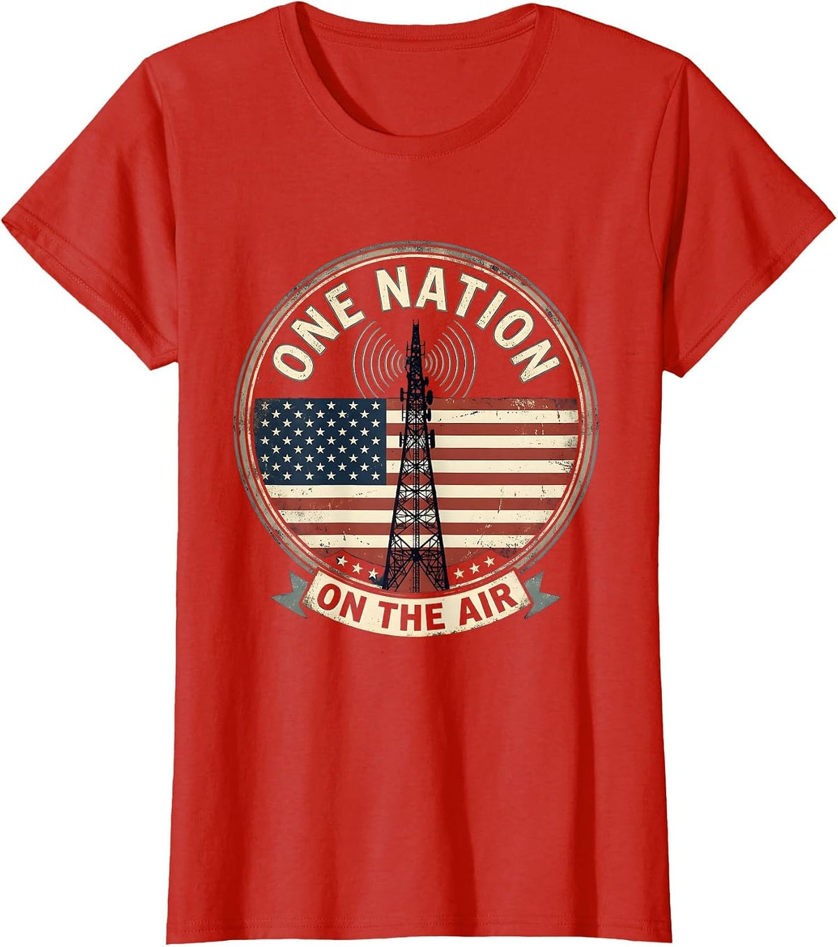 One Nation, On The Air Ham Radio Emblem T-Shirt - Red