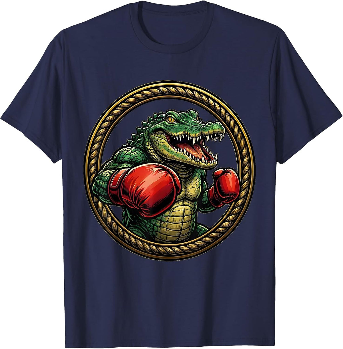 Gator Boxing Gloves Fighter Punch Illustration T-Shirt - Navy Blue