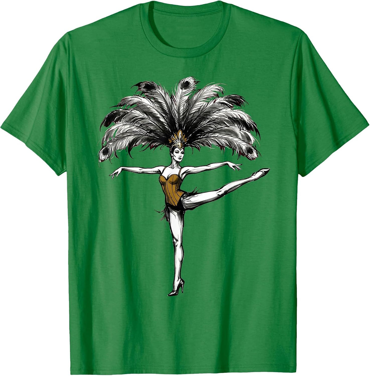 Men's Feathered Headdress Showgirl in Spotlight T-Shirt - Kelly Green