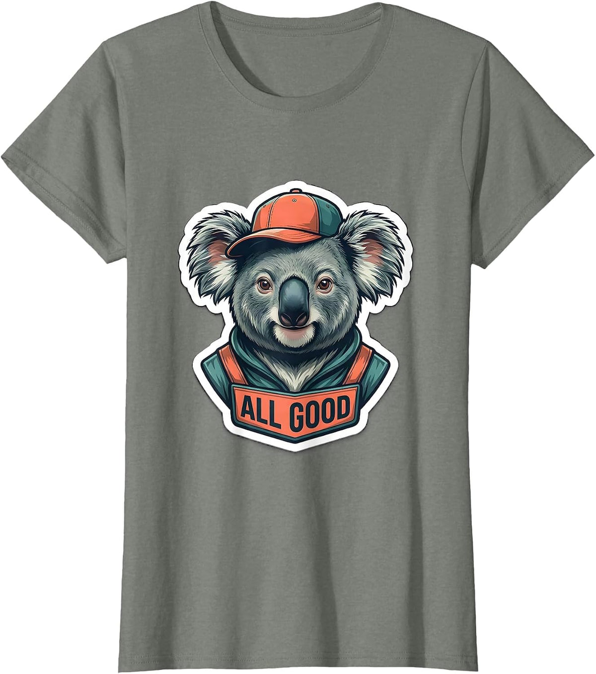All Good Cute Koala Sticker Style Novelty Animal Mascot T-Shirt - Olive Heather