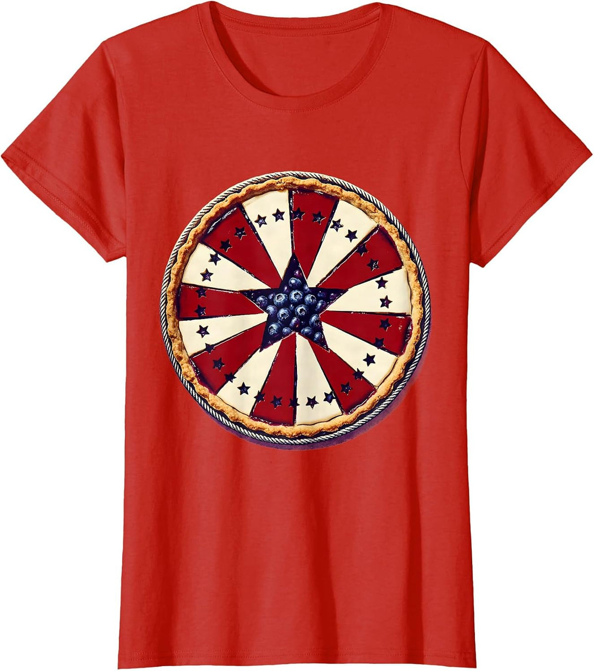 Women's Red White and Blueberry Pie Patriotic Graphic T-Shirt - Red