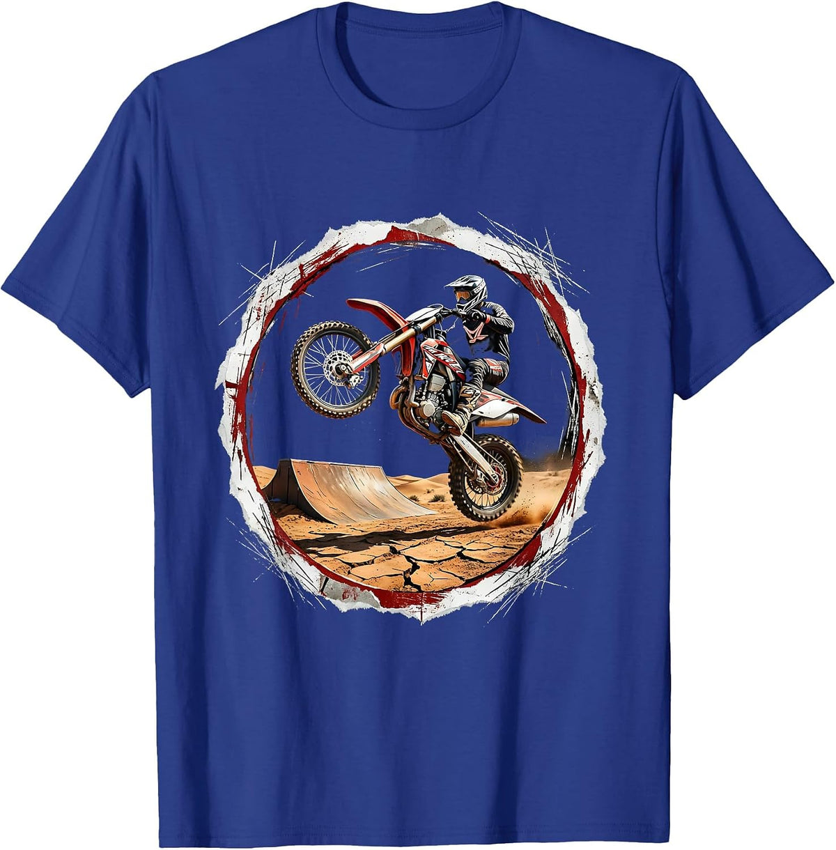 Dirt Bike Desert Ramp Launch Graphic Tee T-Shirt - Royal Blue
