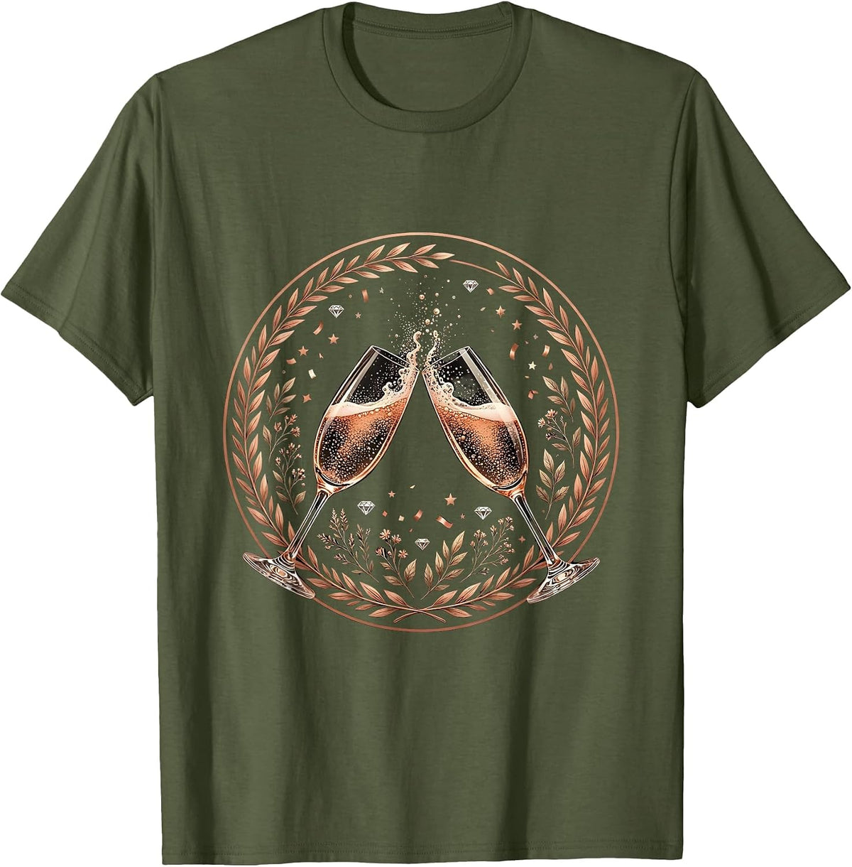 Champagne Glasses Clinking Confetti Celebration T-Shirt - Olive Green