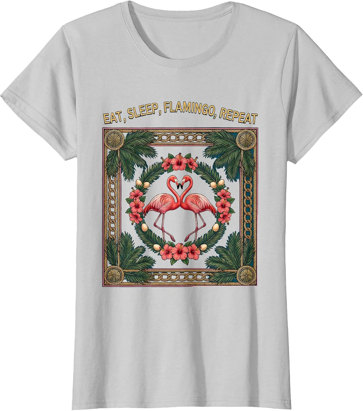 Eat Sleep Flamingo Repeat Fun Bird Lover Design T-Shirt - Silver Grey