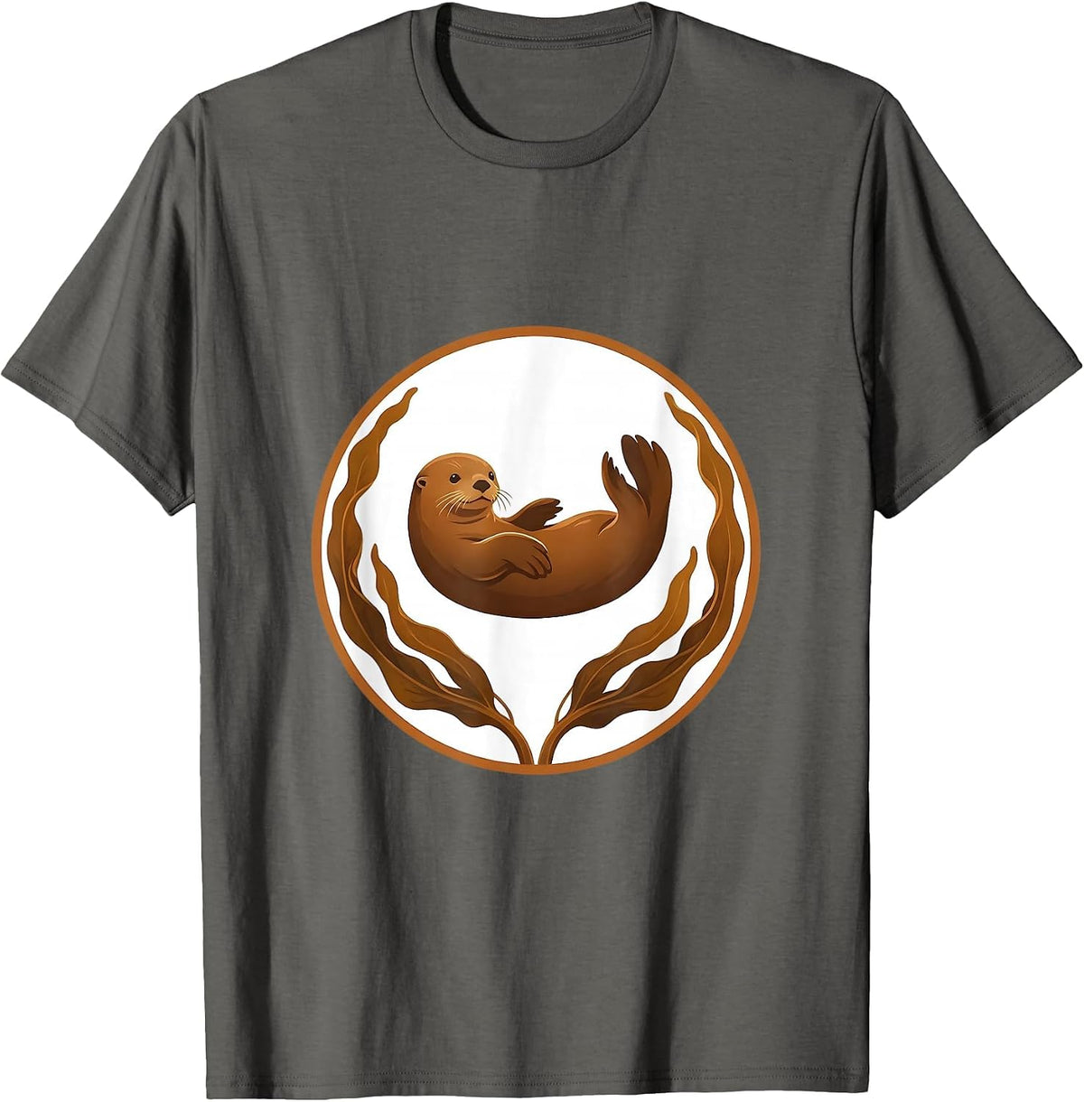 Alaska Sea Otter Floating on Kelp Illustration T-Shirt - Asphalt Grey
