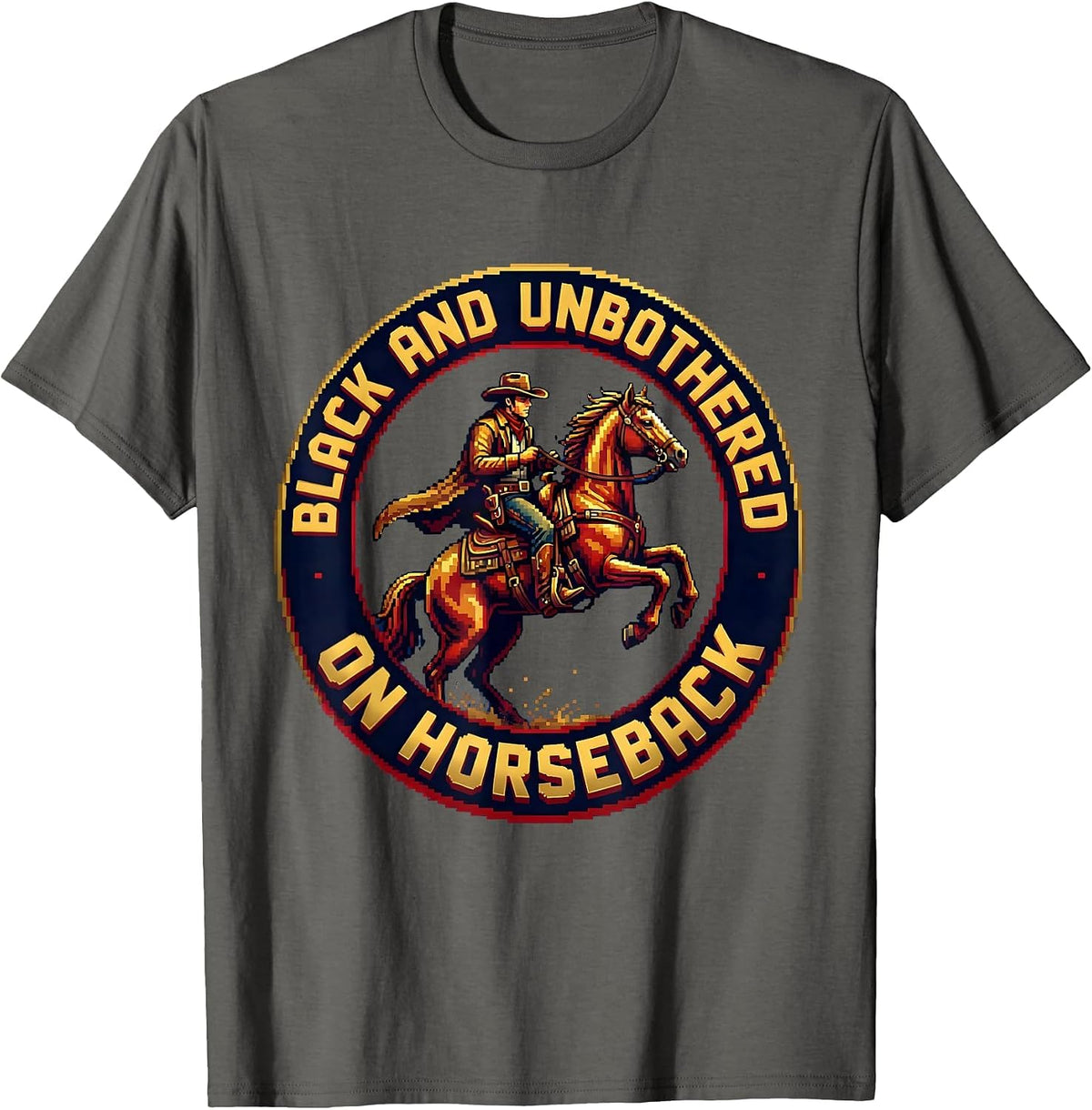 Black and Unbothered on Horseback Cowboy Design T-Shirt - Asphalt Grey