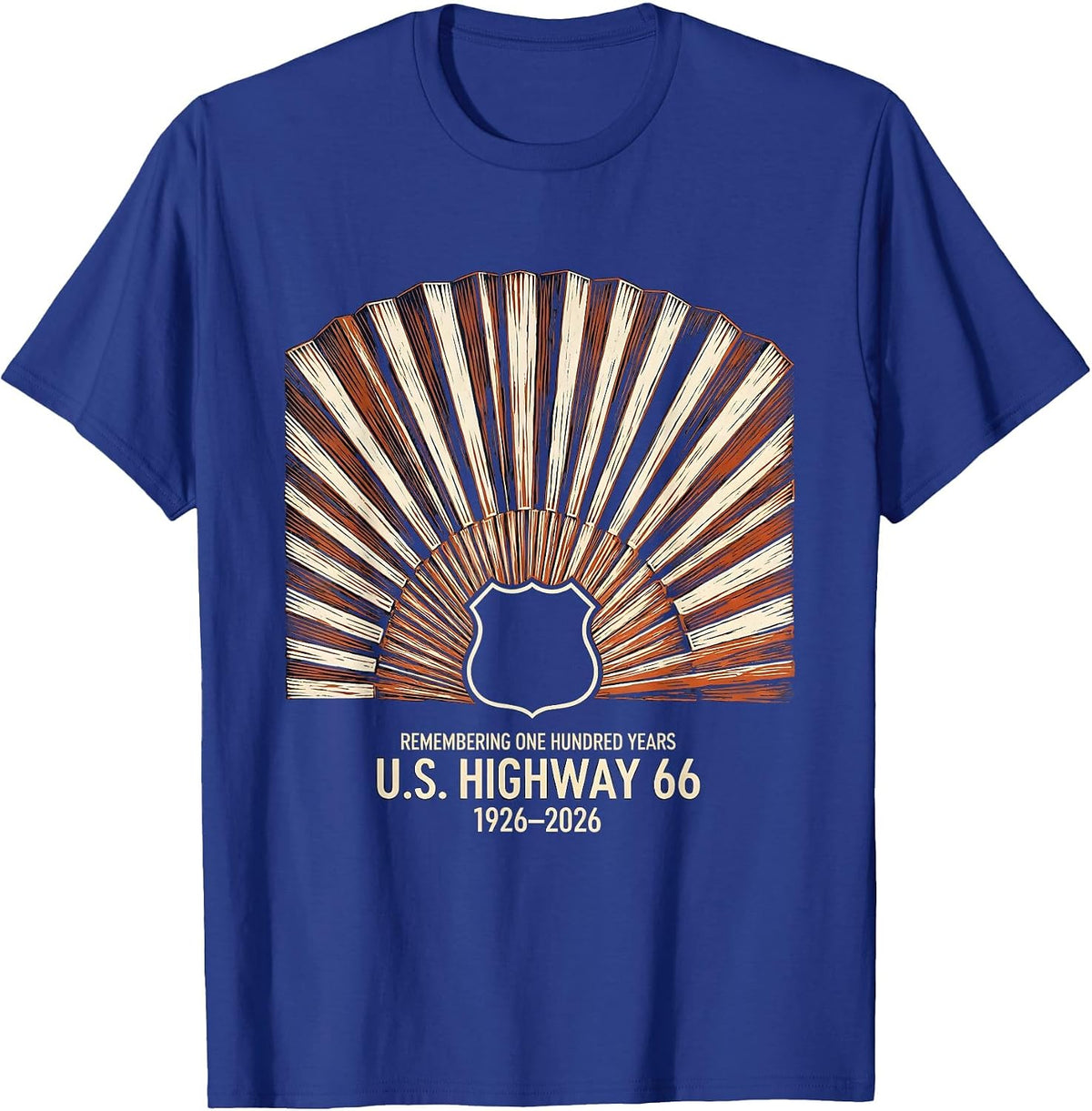 Remembering One Hundred Years — U.S. Highway 66 — 1926-2026 T-Shirt - Royal Blue