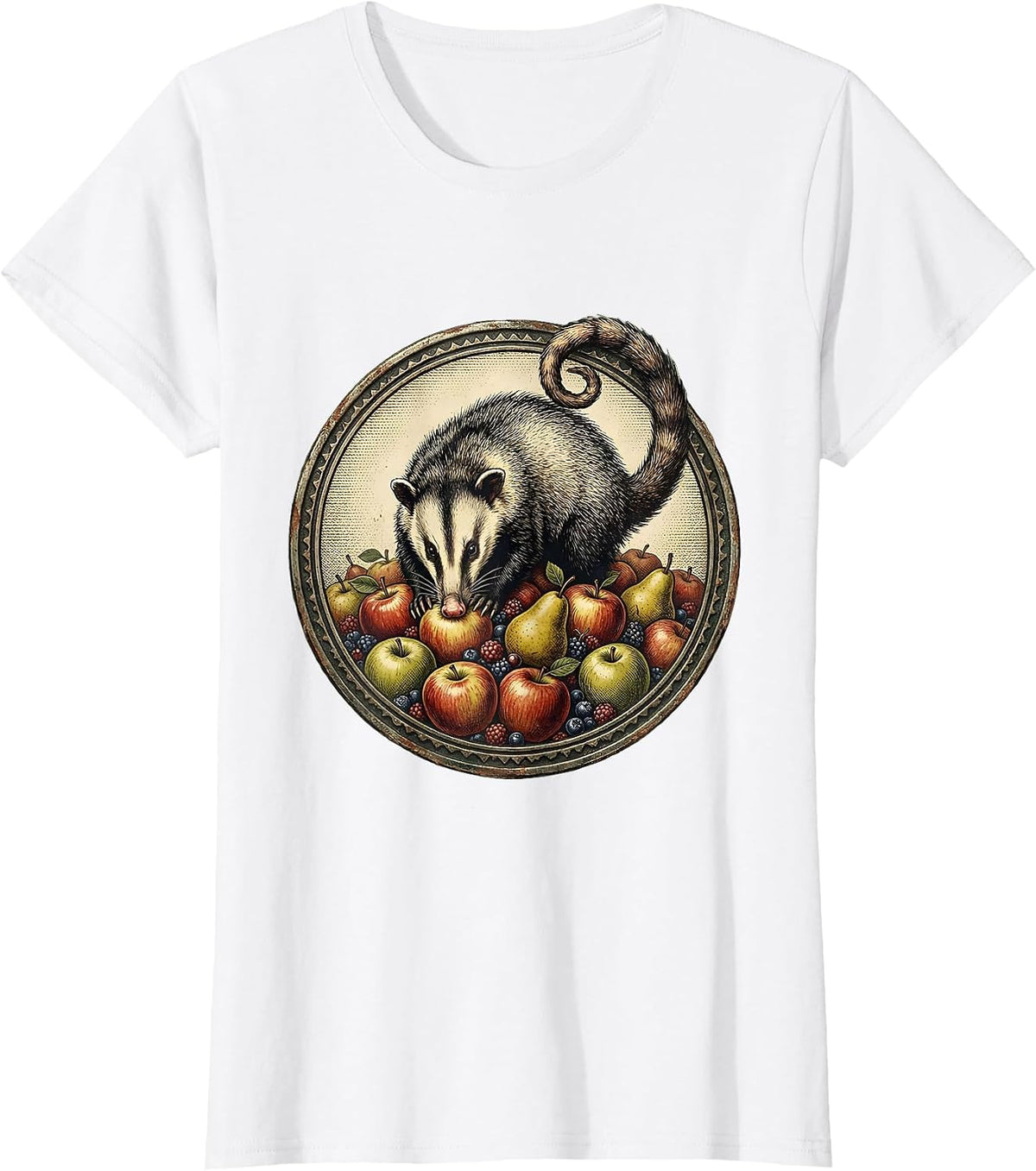Women's Opossum Fruit Raid Funny Wildlife Graphic T-Shirt - White