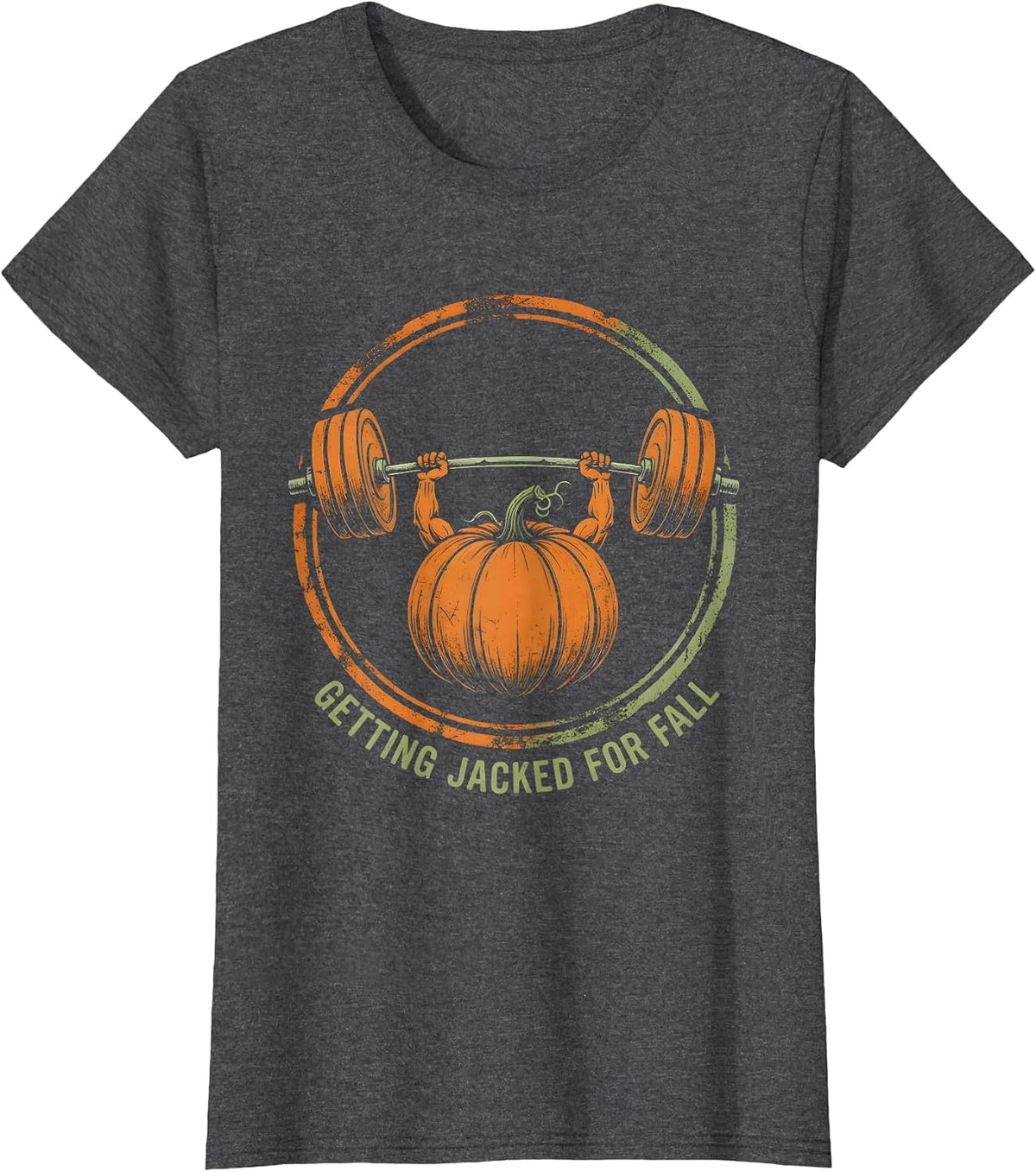 Women's Getting Jacked for Fall Pumpkin Lifting Weights T-Shirt - Dark Heather Grey