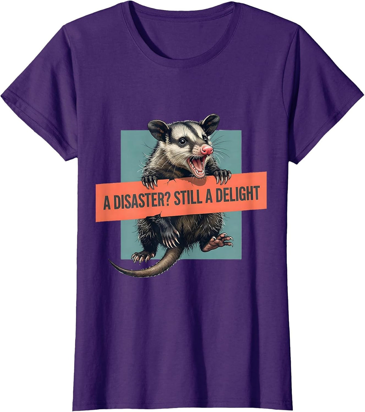 Women's A Disaster Still A Delight Funny Opossum Animal Meme Humor T-Shirt - Purple