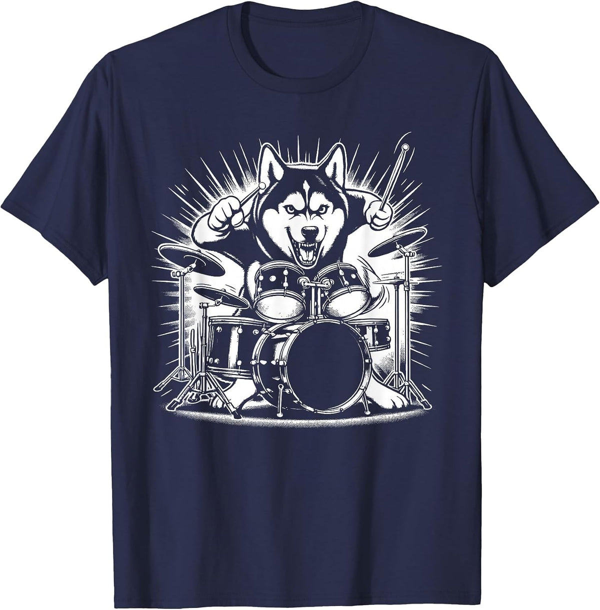 Drumming Husky Drummer Drums Music Rock Band T-Shirt - Navy Blue