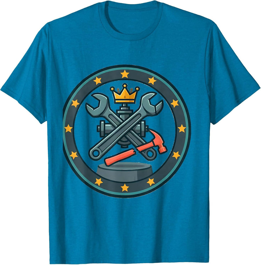 Sealed Pipe Wrench Badge Funny Plumber Occupation Humor T-Shirt - Sapphire Blue