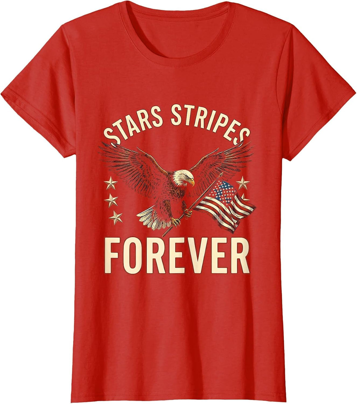 Stars Stripes Forever Memorial Day Patriotic Design T-Shirt - Red