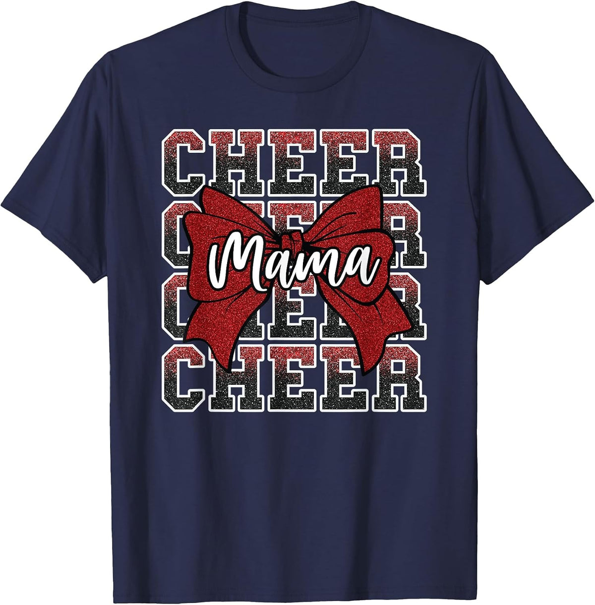 Cheer Mama Mom Mother Bow Sport Cheerleader Cheerleading Red T-Shirt - Navy Blue