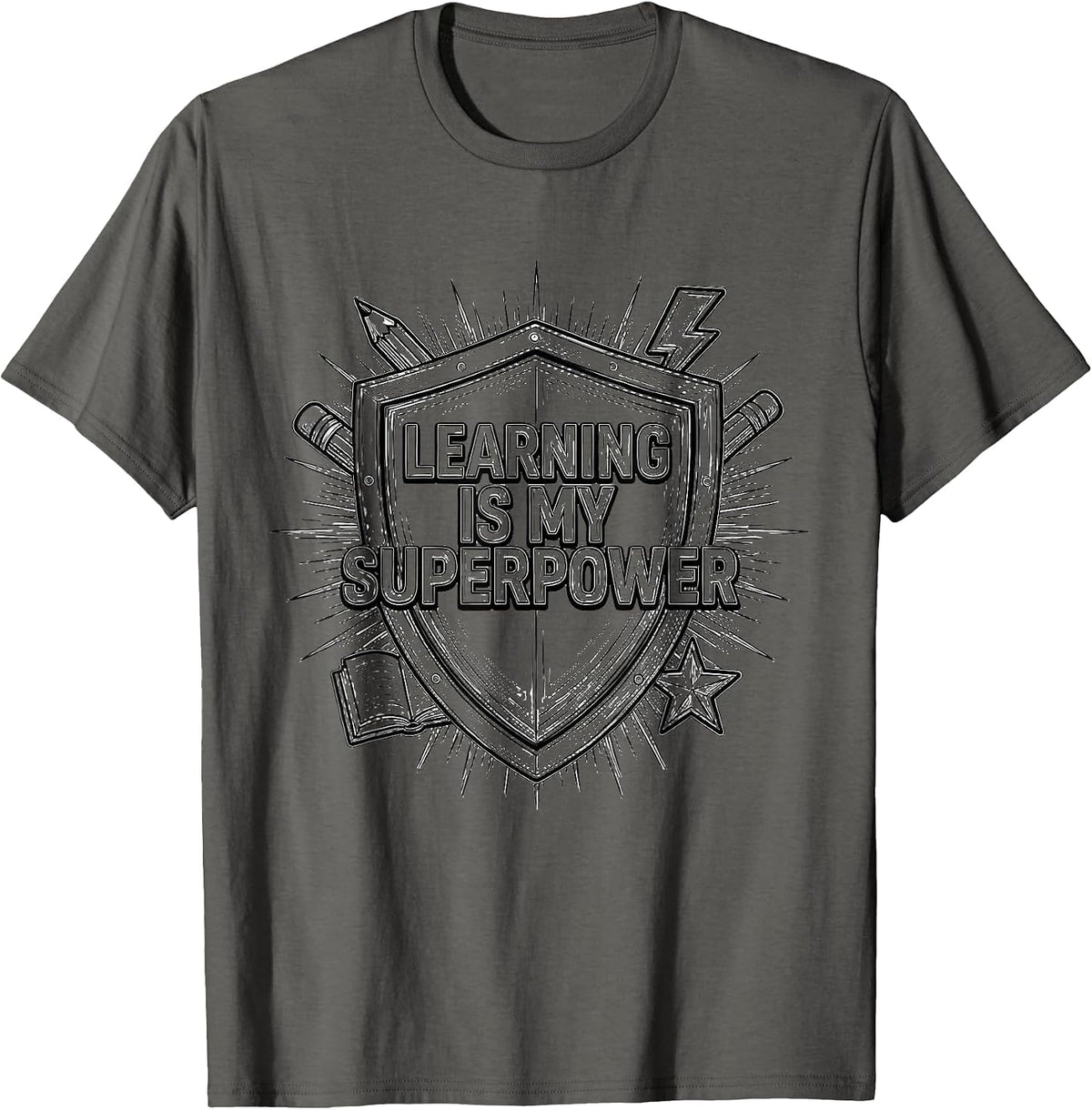 Learning Is My Superpower Boys Back To School T-Shirt - Asphalt Grey