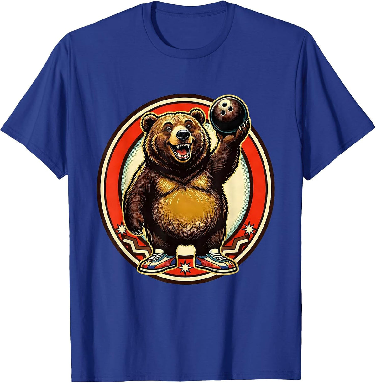 Men's Bear Bowling Illustration Funny Bowling Graphic T-Shirt - Royal Blue