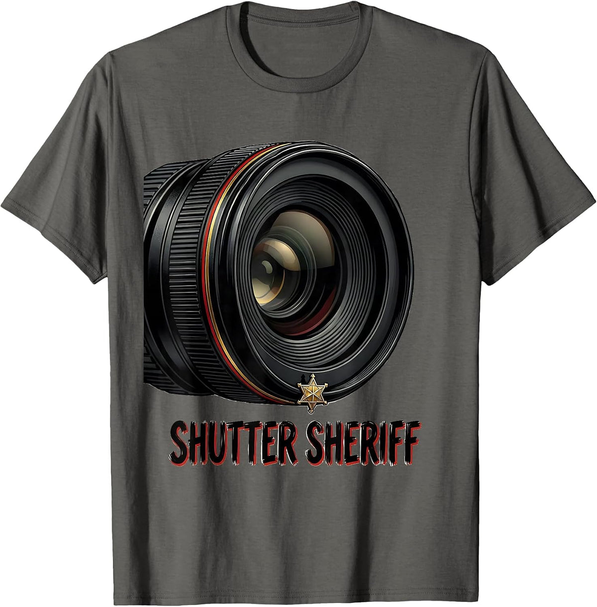 Men's Shutter Sheriff Funny Photography Hobbyist Camera Lover Gift T-Shirt - Asphalt Grey