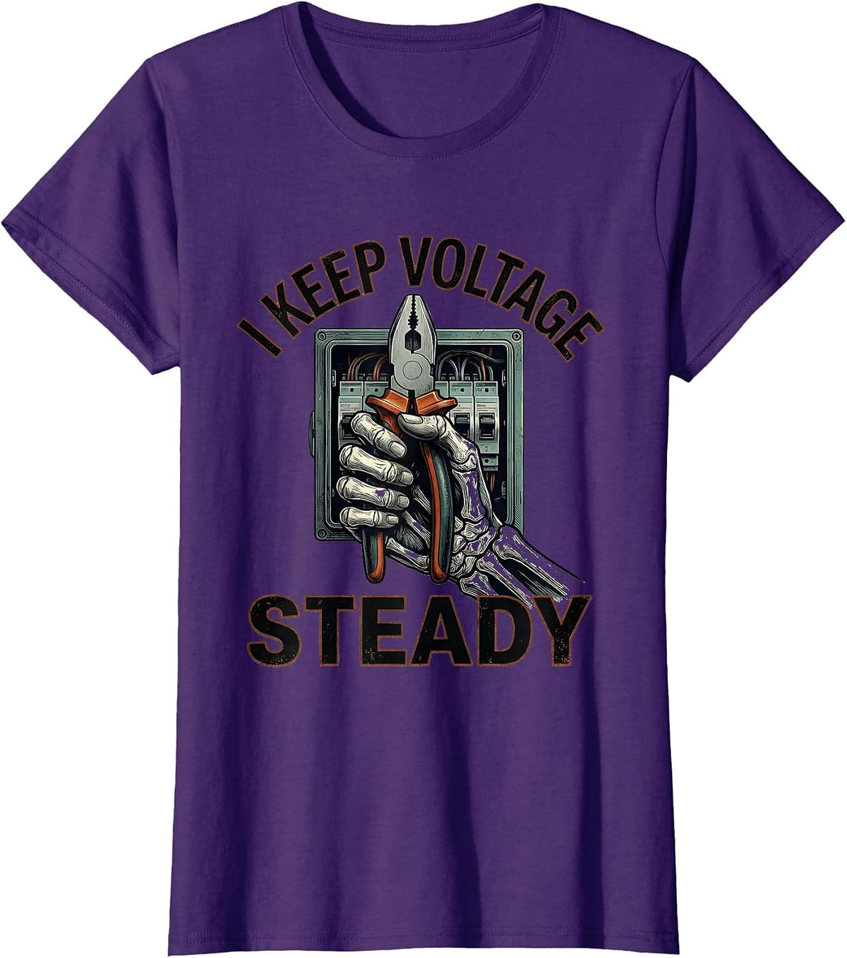 Women's I Keep Voltage Steady Funny Electrician Skeleton Humor T-Shirt - Purple