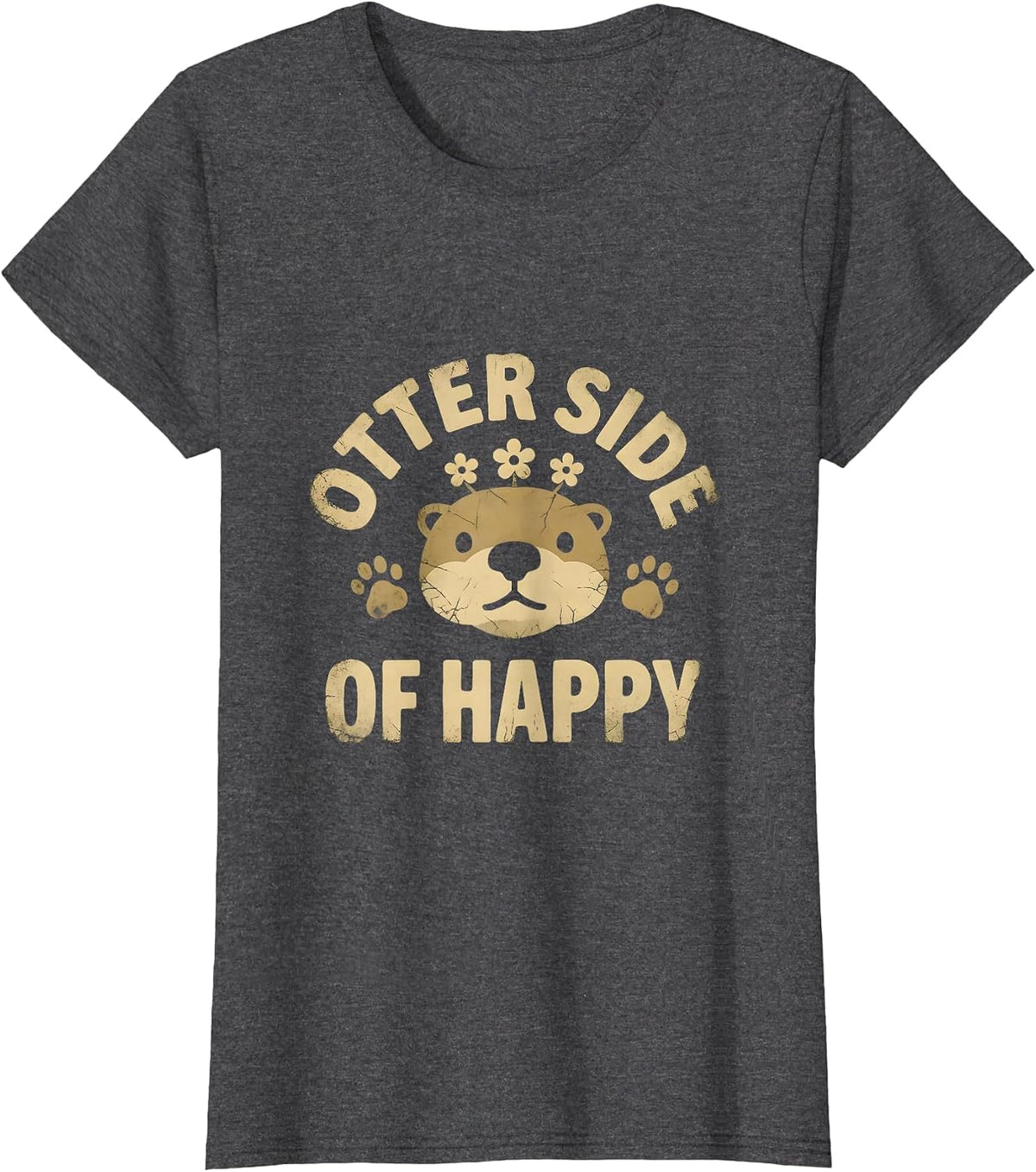 Women's Otter Side of Happy Cute Otter Design T-Shirt - Dark Heather Grey