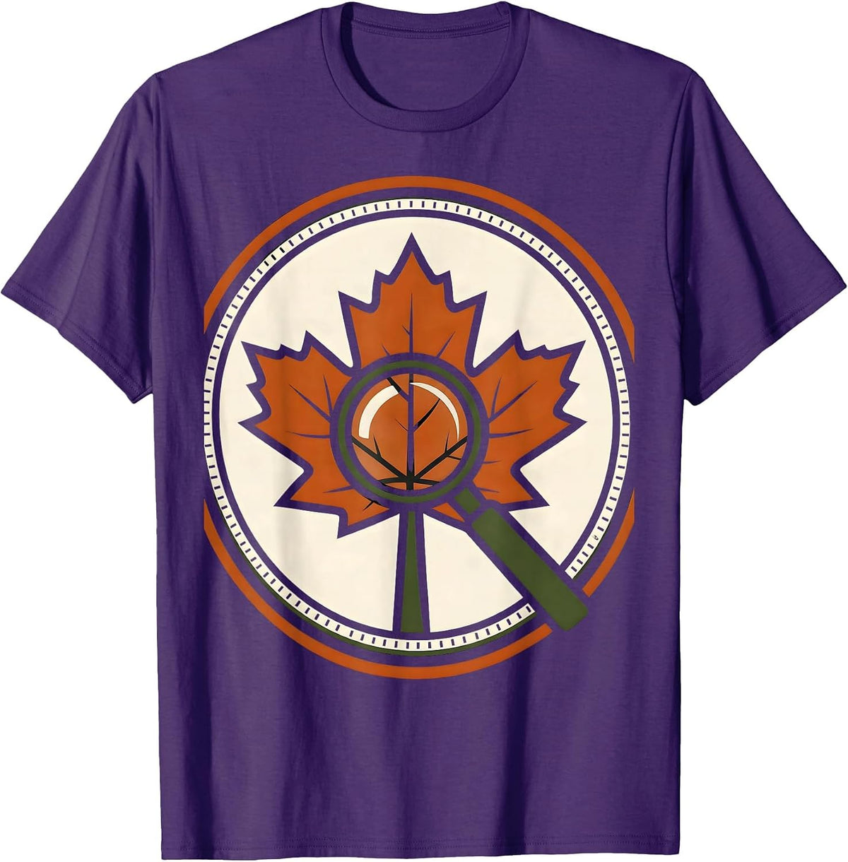 Maple Leaf Magnifier Retro Teacher Fall Pride T-Shirt - Purple