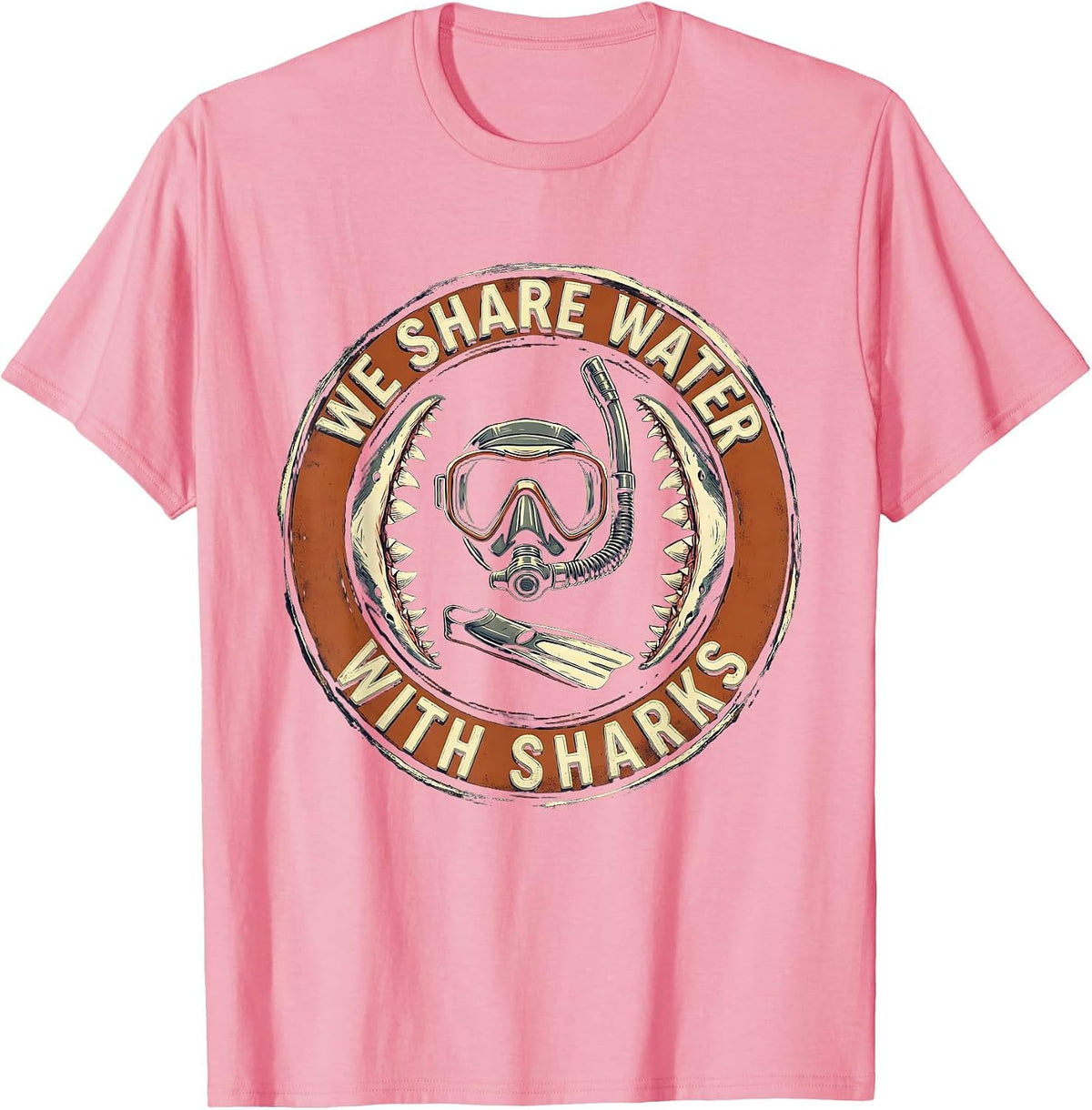 Men's We Share Water With Sharks Funny Scuba Diving Diver Gift T-Shirt - Pink