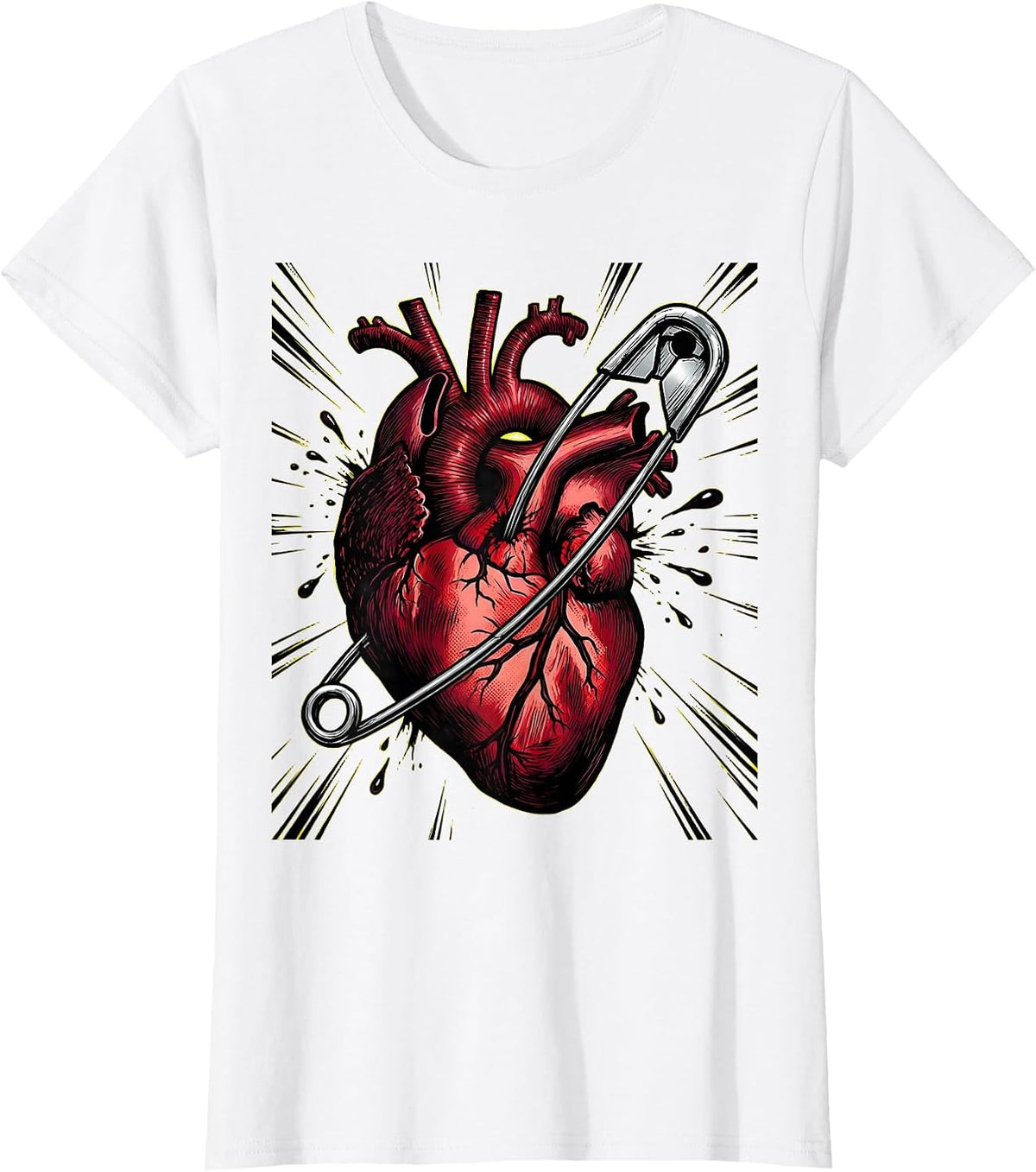 Punk Rock Safety Pin Heart Graphic Tee T-Shirt - White