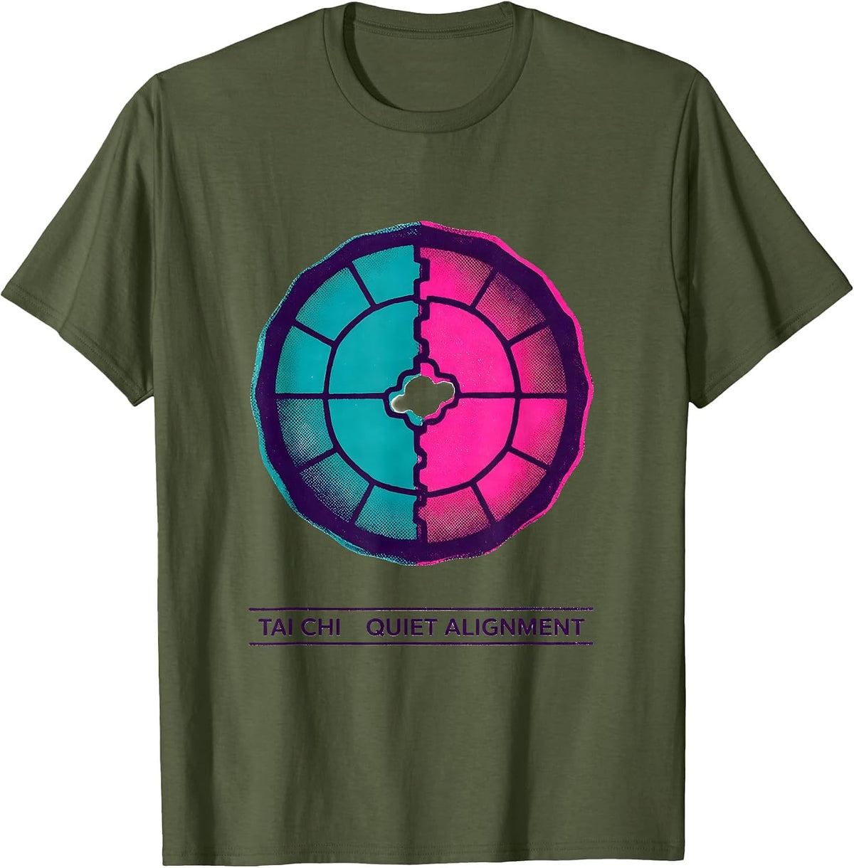 Men's Tai Chi Quiet Alignment Risograph Zen Martial Arts Gift T-Shirt - Olive Green