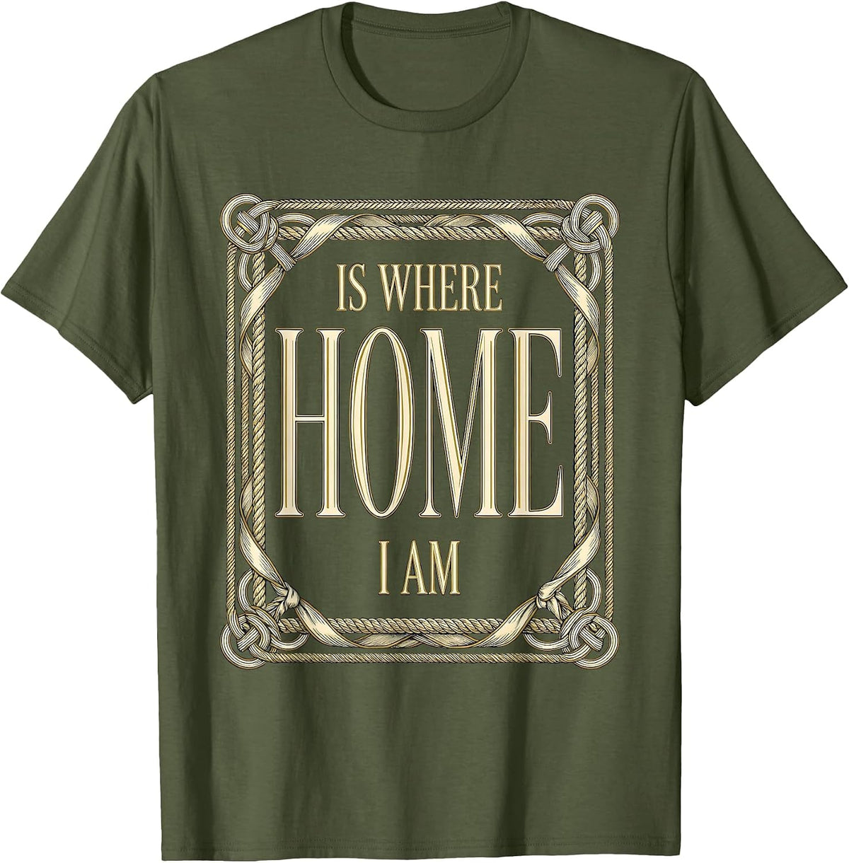 Home Is Where I Am Turtle Wanderer Design T-Shirt - Olive Green