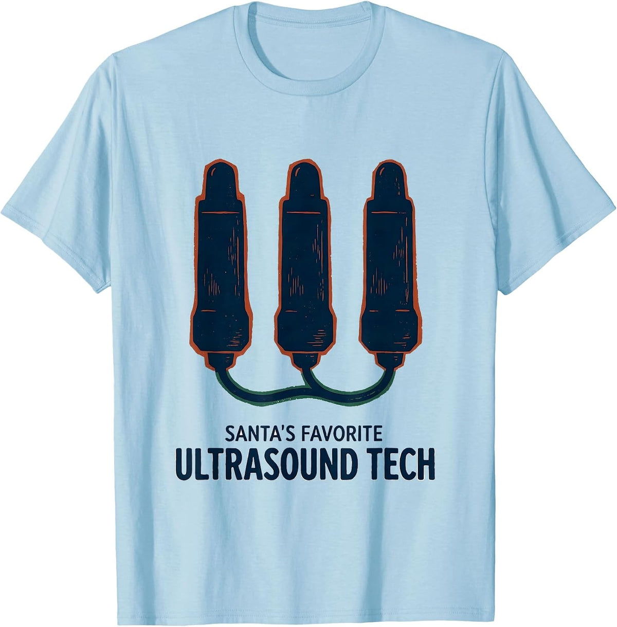 Men's Santa's Favorite Ultrasound Tech Funny Medical Tech T-Shirt - Baby Blue