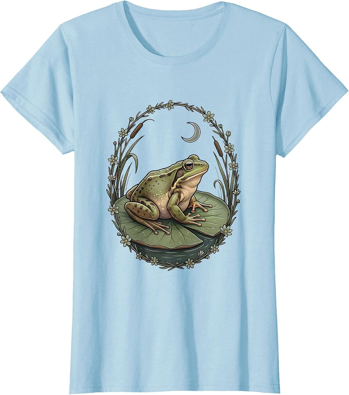 Women's Frog on Lily Pad Lazy Afternoon Illustration T-Shirt - Baby Blue