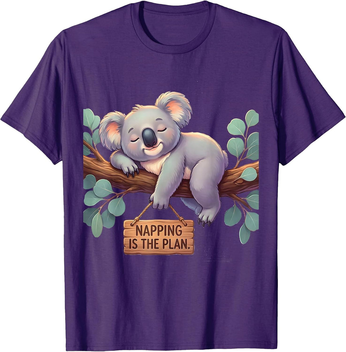 Napping Is The Plan Cute Kawaii Koala Animal Humor T-Shirt - Purple