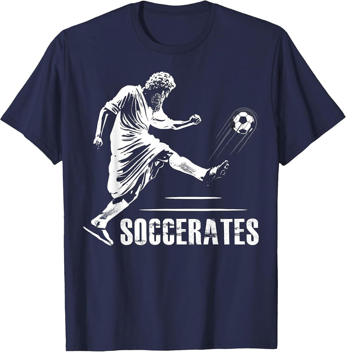 Soccerates Funny Philosophy Theory Soccer Socrates Greek T-Shirt - Navy Blue