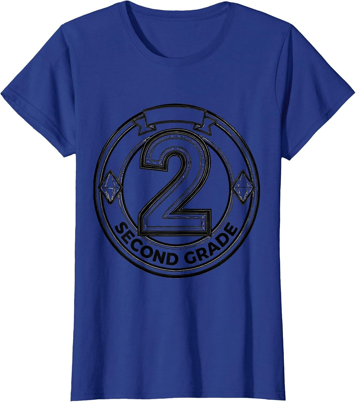 Women's Second Grade Line Art Teacher Back To School Typography Team T-Shirt - Royal Blue